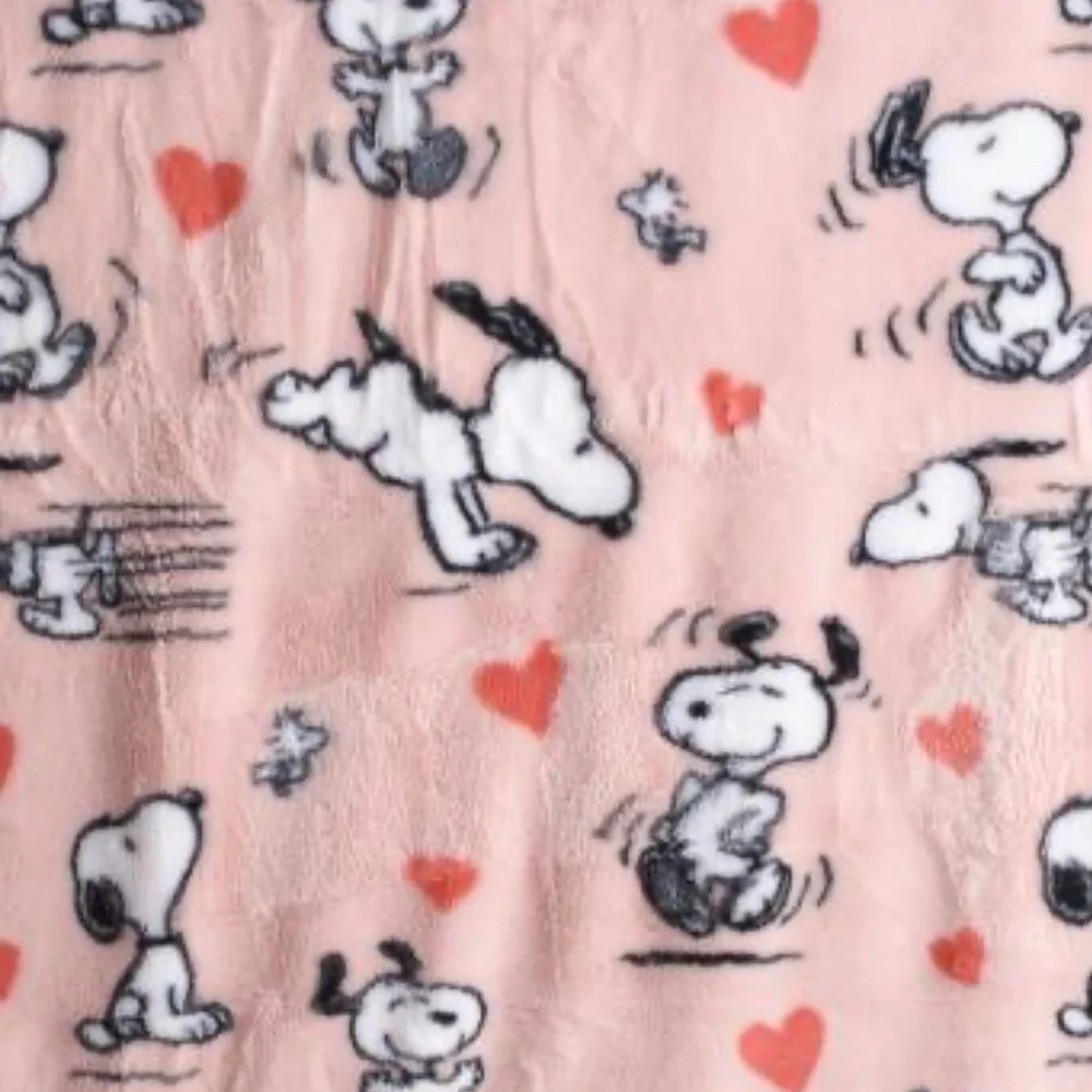 Peanuts Snoopy & Woodstock Faux Fur Hearts Pink Plush Blanket